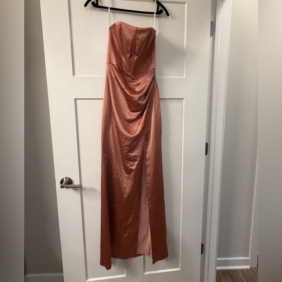 New After Six Corset Strapless Charmeuse Gown in color Copper Penny - Picture 10 of 11